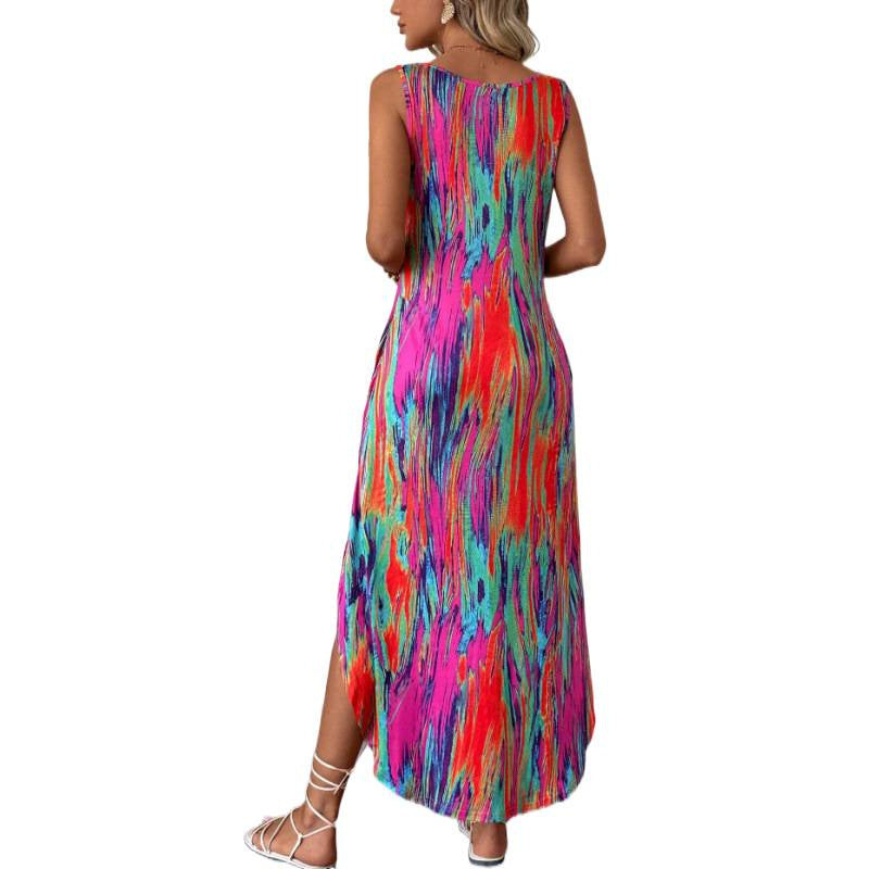 Damen Maxikleid mit seitlichen Taschen und modischem Streifenmuster EB