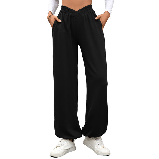 Damen bequeme Palazzo-Hose mit elastischem Bund und Seitentaschen EB