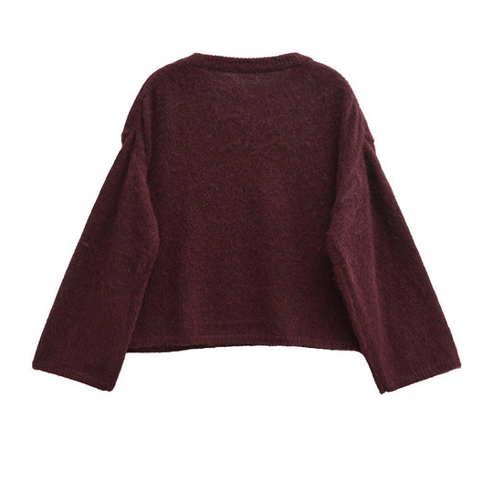 Damen Grobstrickpullover mit lässigem Schnitt und weitem Rundhalsausschnitt EB