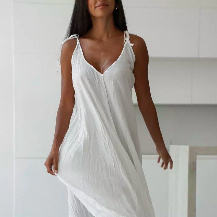 EB | Damen Weiß Loose Idle Lange Slip Nachthemd Lässige Bequeme Oberbekleidung Hausbekleidung