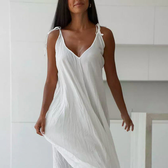 EB | Damen Weiß Loose Idle Lange Slip Nachthemd Lässige Bequeme Oberbekleidung Hausbekleidung