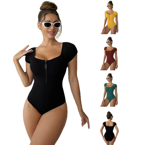 Damen Styling Einteiler Badeanzug mit Reißverschluss EB