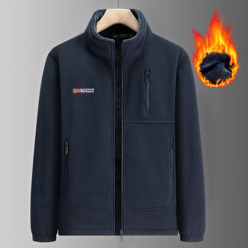 Herren Thermo-Fleecejacke mit Sherpa-Innenfutter, Stehkragen und Reißverschlusstaschen EB