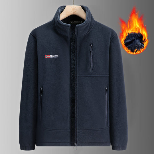 Herren Thermo-Fleecejacke mit Sherpa-Innenfutter, Stehkragen und Reißverschlusstaschen EB