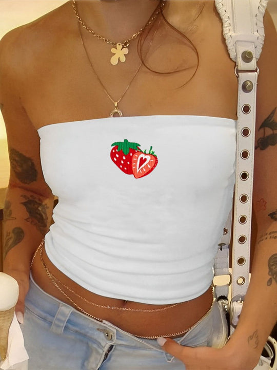 Damen Bandeau-Oberteil mit fruchtigem Motiv und figurbetontem Schnitt EB