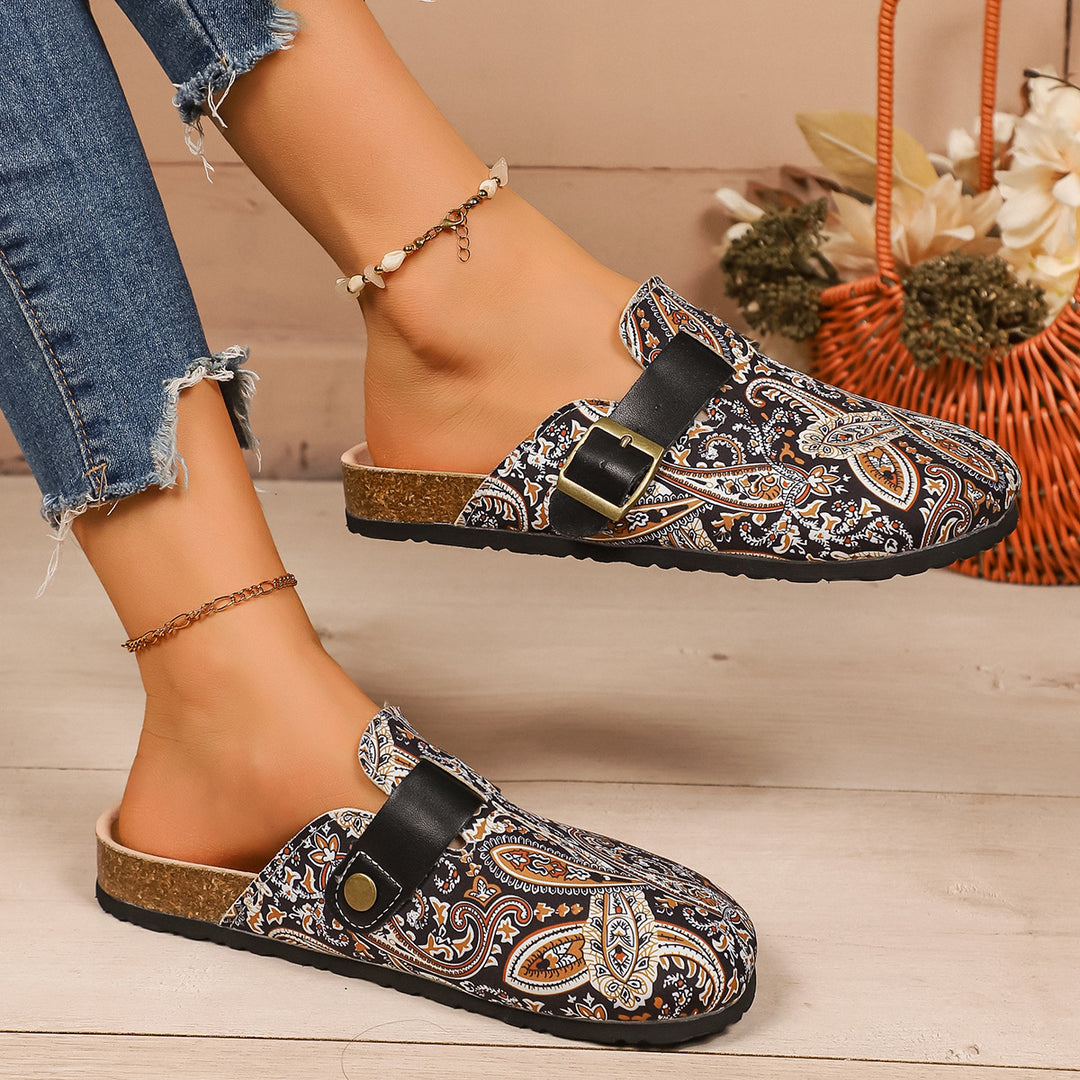 Damen Pantoletten mit farbenfrohem Muster und komfortablem Fußbett EB