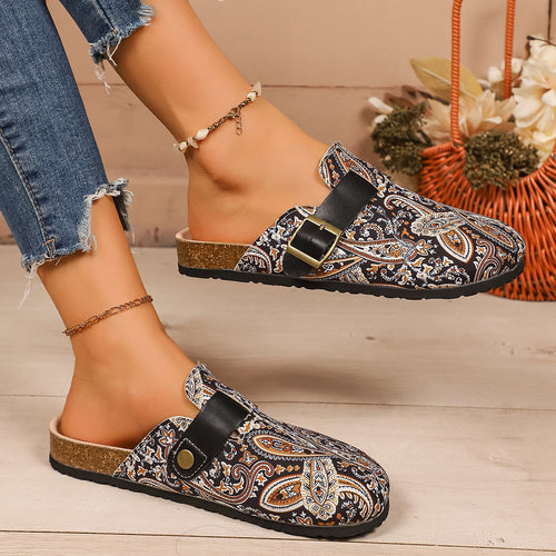Damen Pantoletten mit farbenfrohem Muster und komfortablem Fußbett EB