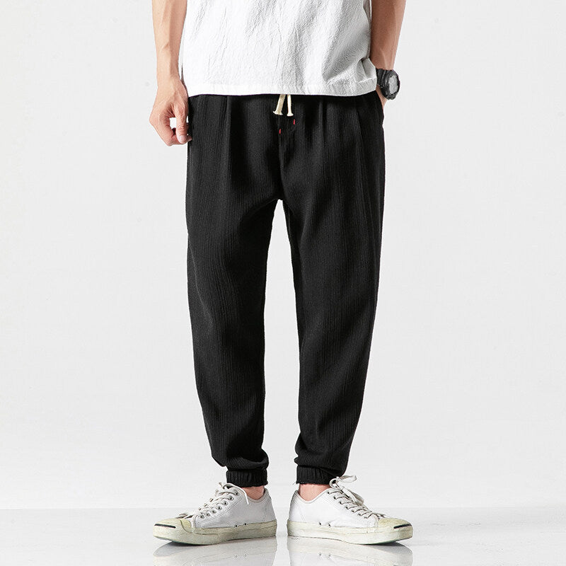 Herren nan leichte Leinenhose mit Tunnelzug und elastischen Bündchen EB