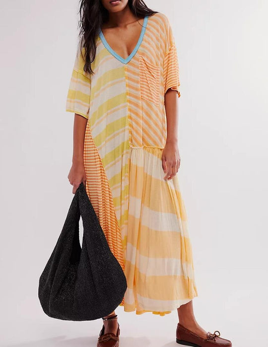 Damen Maxikleid mit modischem Streifenmix und lässigem Schnitt EB