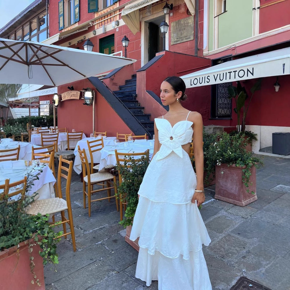 Damen Maxikleid mit raffiniertem Rüschendesign und verspieltem Schleifendetail EB