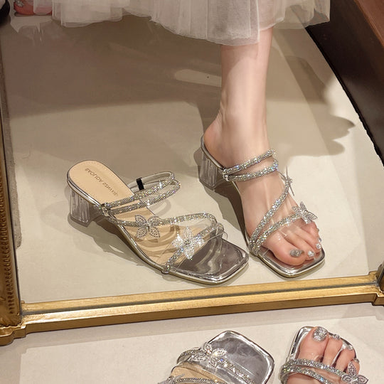Damen Elegante und funkelnde Sandalen mit Blockabsatz EB
