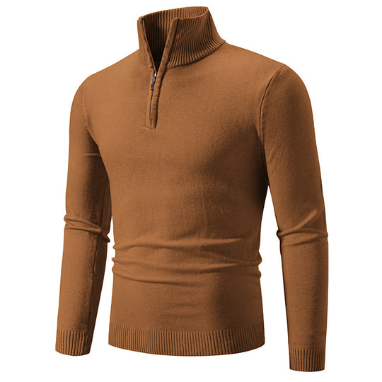 Herren nan Feinstrick-Halbzip-Pullover mit Rippen-Stehkragen und schmaler Passform EB