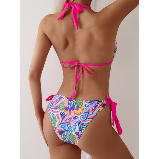 Damen Triangel-Bikini mit bindbaren Trägern und lebhaftem Muster EB