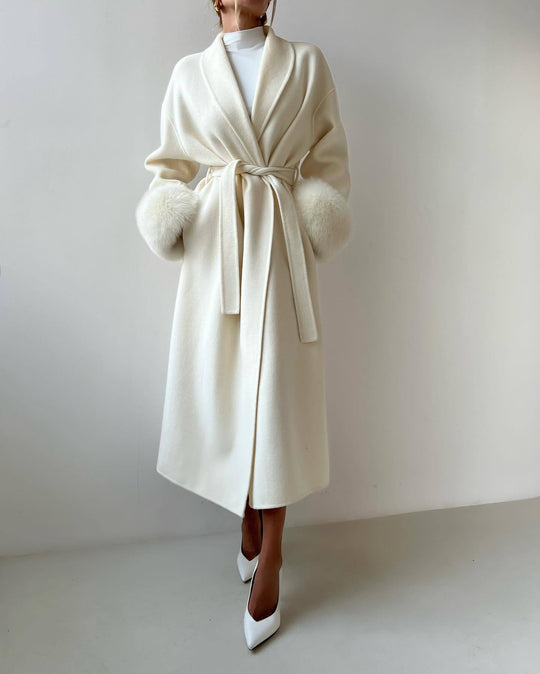 Damen Elegante Langjacke mit abnehmbaren Fuchsärmeln EB