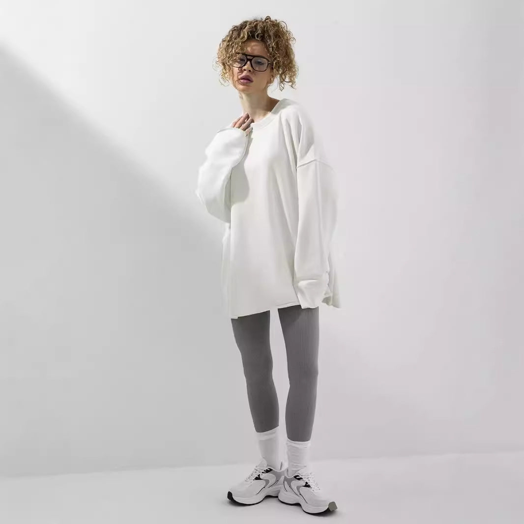 Damen Oversized Sweatshirt mit langen Ärmeln und Rundhalsausschnitt EB