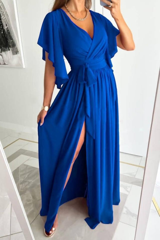 Damen Elegantes Maxikleid mit voluminösen Ärmeln und schickem Beinschlitz EB