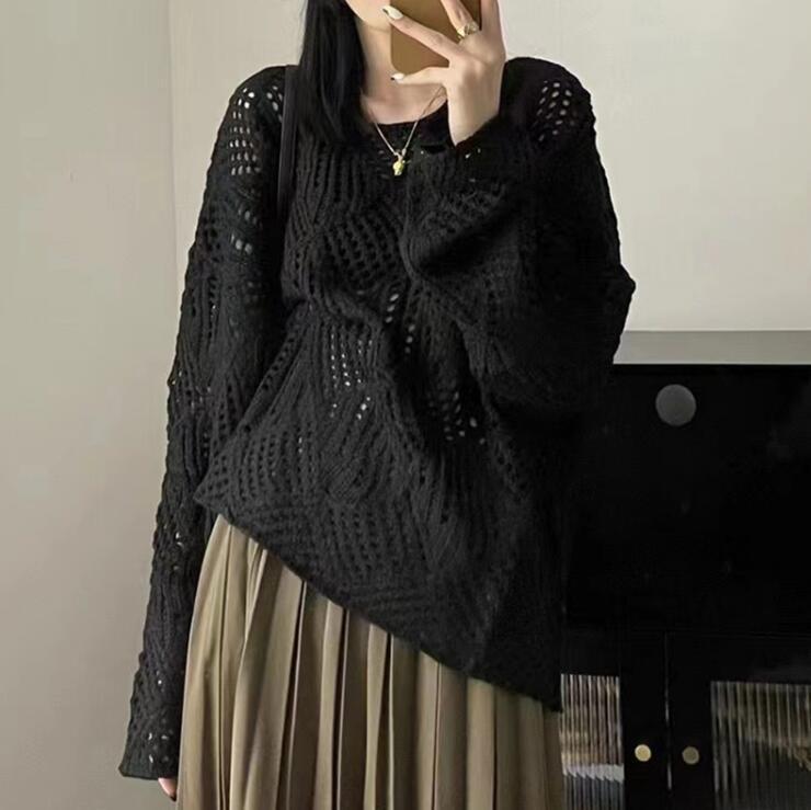 Damen Grobstrick Pullover mit innovativem Lochmuster und lässigem Schnitt EB