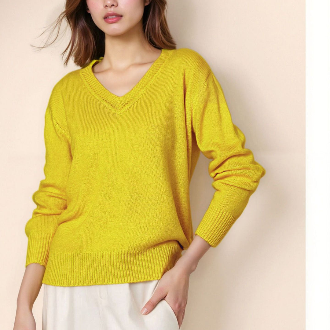 Damen Pullover mit V-Ausschnitt und strukturierter Optik EB