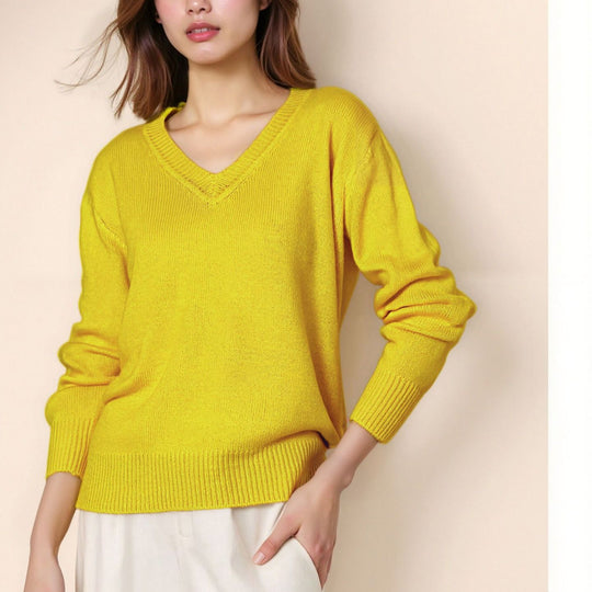 Damen Pullover mit V-Ausschnitt und strukturierter Optik EB