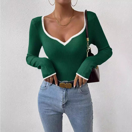 Damen Langarmshirt mit tiefem V-Ausschnitt EB