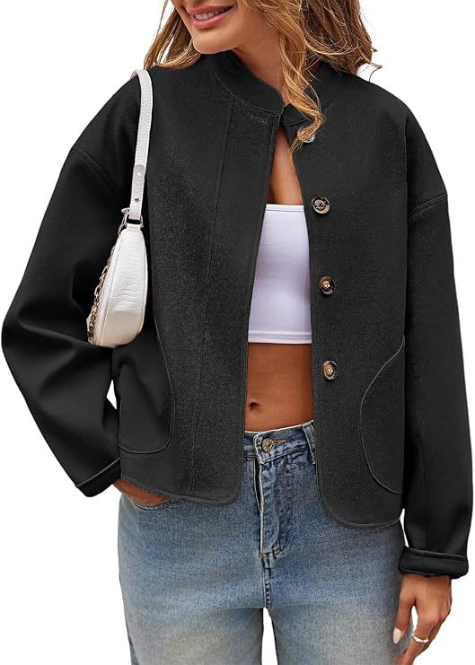 Damen modische Oversized-Jacke mit Knöpfen und seitlichen Taschen EB