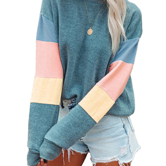 Damen Freizeitpullover mit buntem Ärmeldesign EB