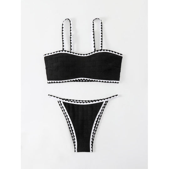 Damen Bikini-Set mit strukturiertem Oberteil und hoch geschnittenem Unterteil EB