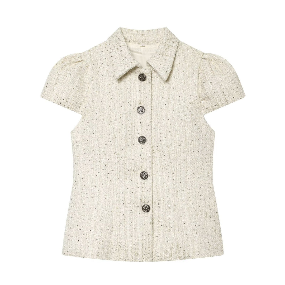 Damen elegante Bluse mit strukturiertem Gewebe und dekorativen Knöpfen EB