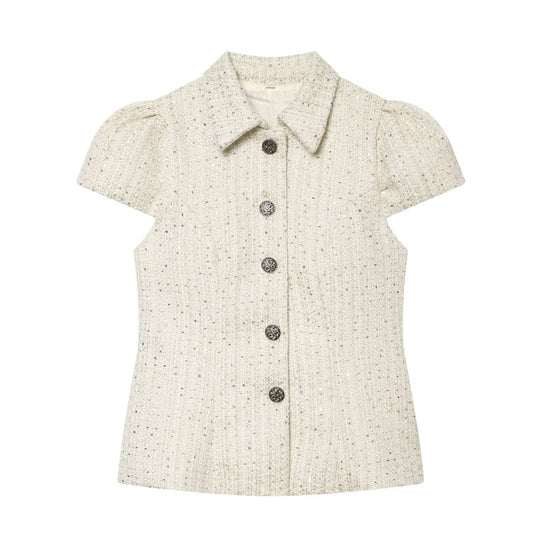 Damen elegante Bluse mit strukturiertem Gewebe und dekorativen Knöpfen EB