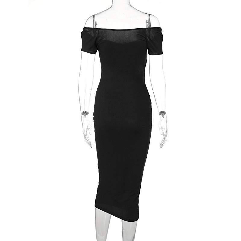 Damen Figurnahes Midi-Kleid mit schulterfreiem Design und eleganten Raffungseffekten EB
