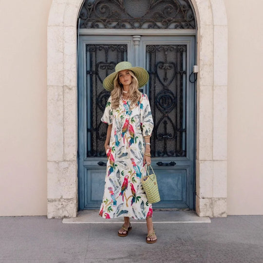 Damen Maxikleid mit floralen Mustern und luftigen Ärmeln EB