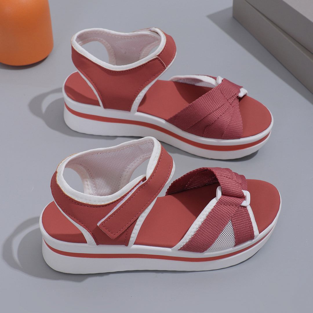Damen luftige Plateausandalen mit komfortablem Klettverschluss EB