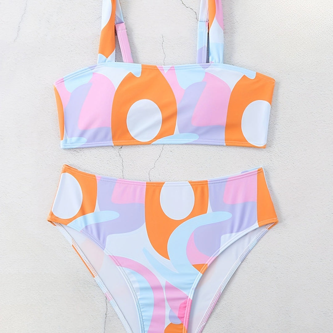 Damen Bikini-Set mit modischem grafischen Design und breiten Trägern EB