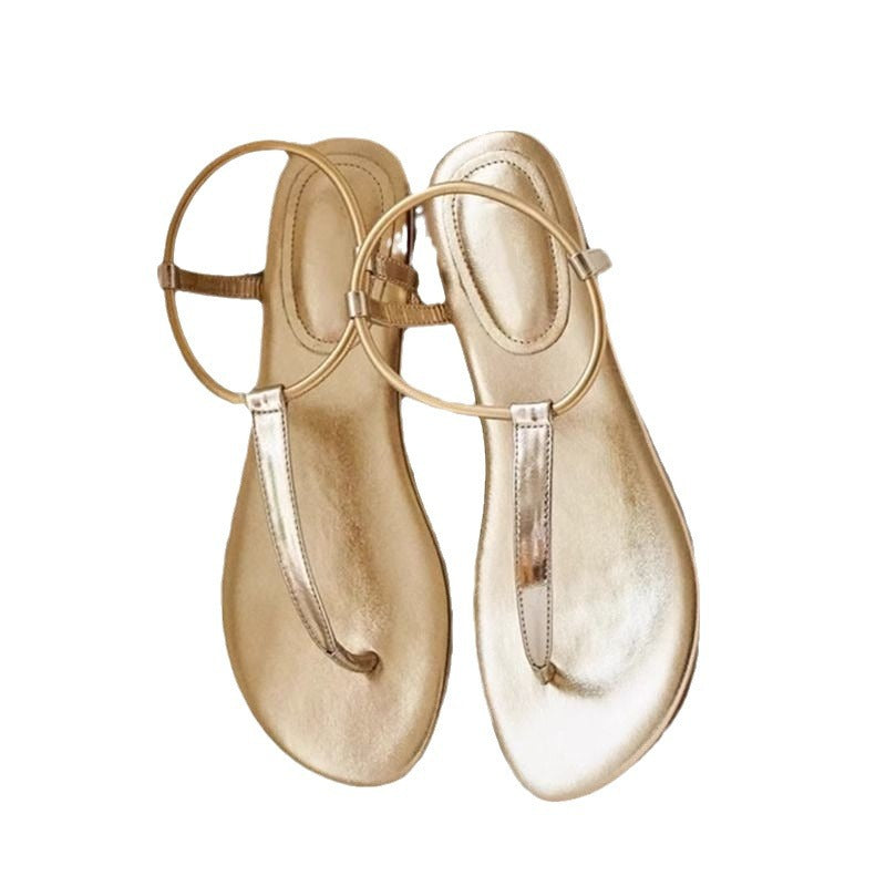Damen Elegante Zehentrenner-Sandalen mit glänzendem Riemendesign EB