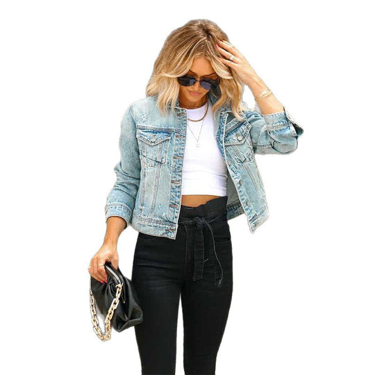 Damen Court Denimjacke im lässigen cropped Stil mit Fransendetails EB