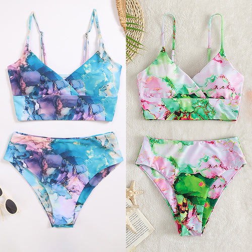 Damen Bikini-Set mit gekreuztem Oberteil und floralen Details EB