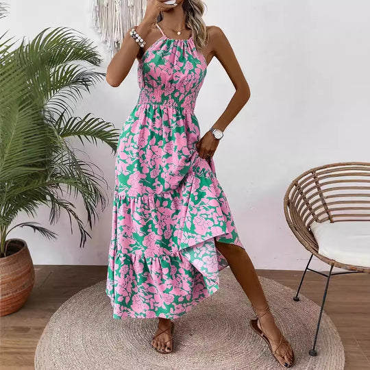 Damen Maxikleid mit floralem Muster und elastischem Tailleneinsatz EB