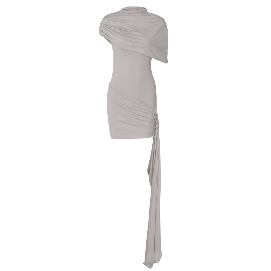 Damen elegantes asymmetrisches Minikleid mit Wickel-Design und raffinierten Rüschendetails EB