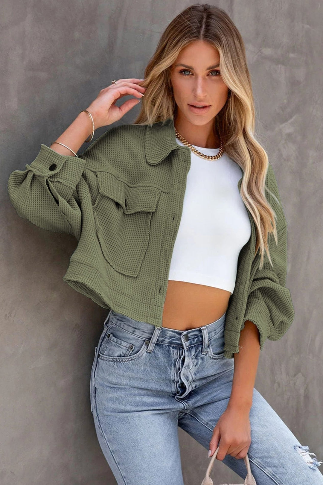 EB | Waffelstrickjacke Leicht und Trendy Perfekt für Lagenlook