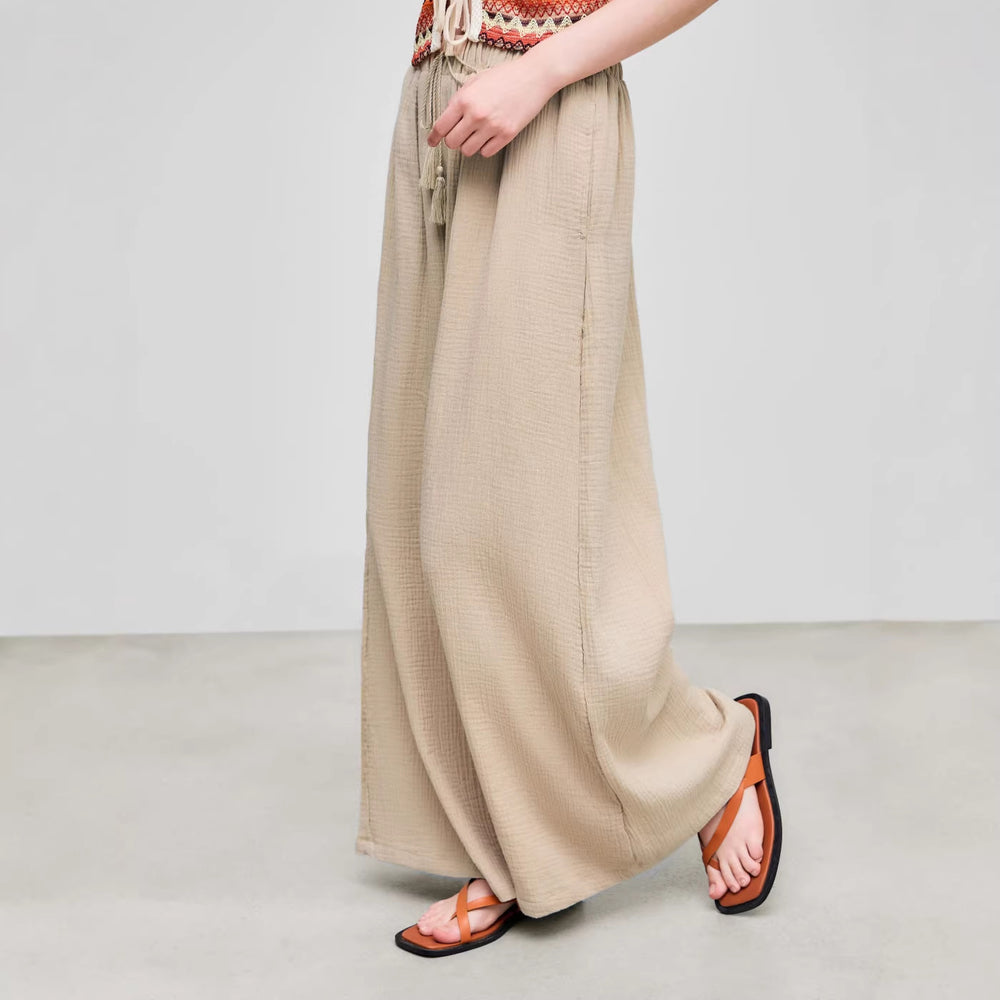 Damen weite Sommerhose im lässigen Boho-Stil mit elastischem Bund und seitlichen Taschen EB