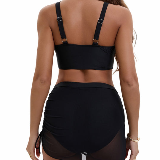 Damen Sportlicher Bikini mit verstellbaren Trägern und seitlichem Raffungselement EB