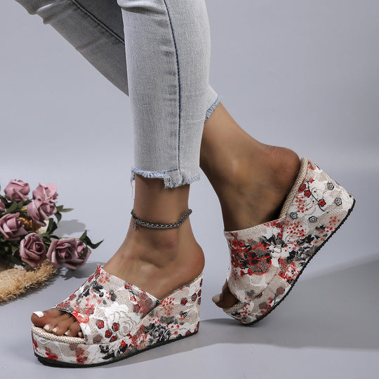 Damen Wedge-Pantoletten mit floralem Print und rutschfester Sohle EB