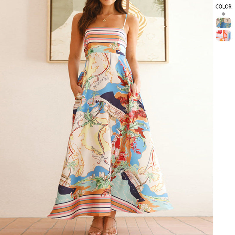 Damen luftiges Maxikleid mit verspieltem Muster und praktischen Taschen EB