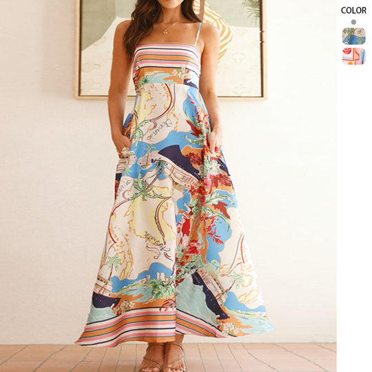 Damen luftiges Maxikleid mit verspieltem Muster und praktischen Taschen EB