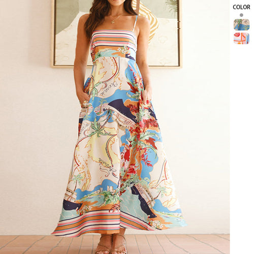 Damen luftiges Maxikleid mit verspieltem Muster und praktischen Taschen EB