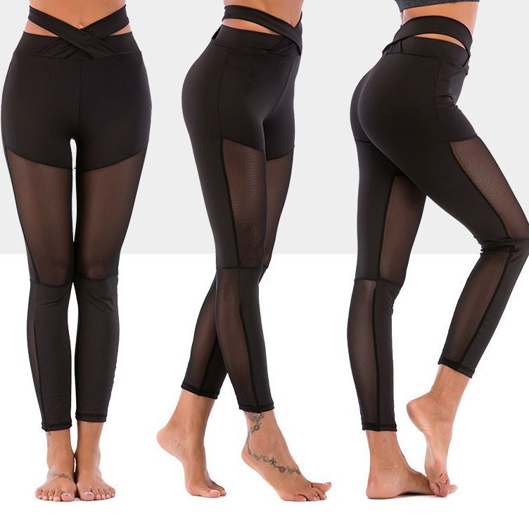 Damen Sportliches High-Waist Leggings-Set mit Mesh-Einsätzen EB