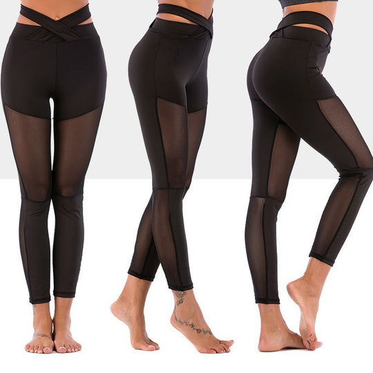 Damen Sportliches High-Waist Leggings-Set mit Mesh-Einsätzen EB