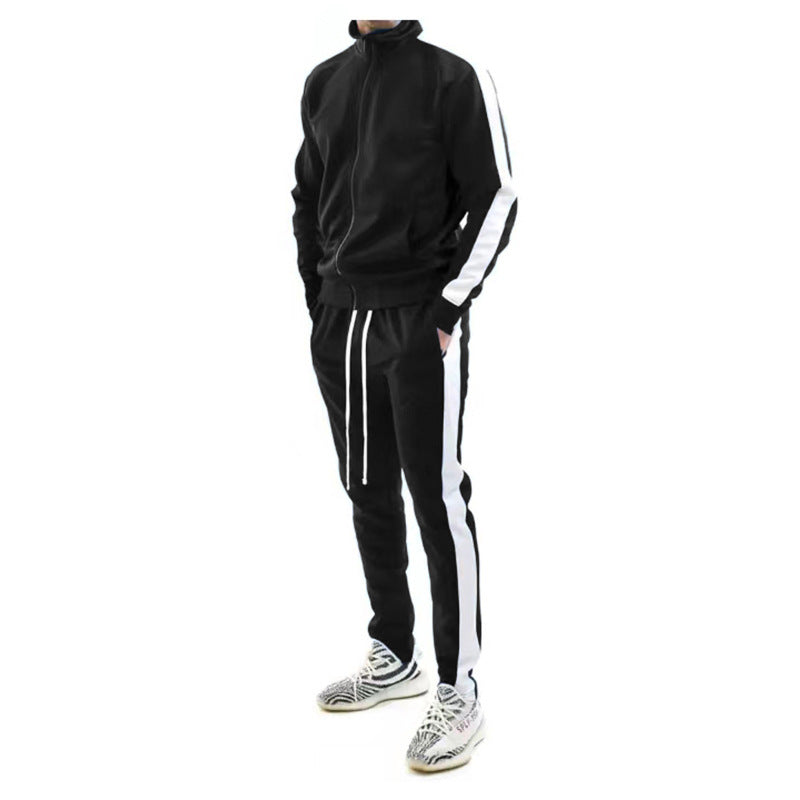 Herren nan schlankes Trainingsset mit Stehkragen, Reißverschlussjacke und tailliertem Kordeljogger EB