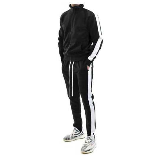 Herren nan schlankes Trainingsset mit Stehkragen, Reißverschlussjacke und tailliertem Kordeljogger EB