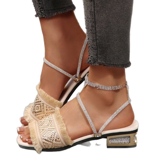 Damen modische Sandalen mit Fransen und glitzernden Riemen EB
